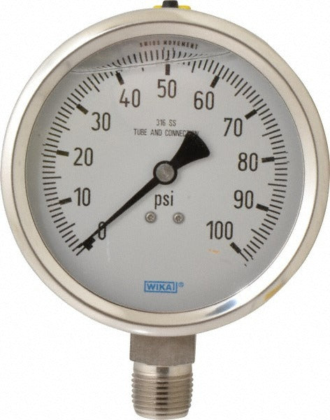 WIKA Wika 9833417 Pressure Gauge 0-100 Psi 4 in Lower Mount