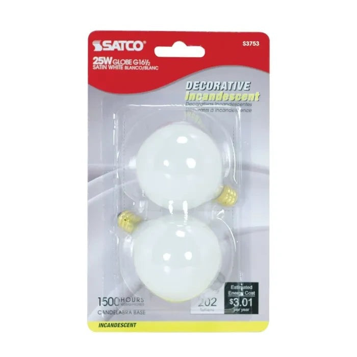 SATCO Satco S3753 G16.5 Incandescent 25 Watt (2-Pack) S3753