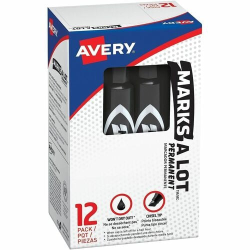 AVERY Avery AVE07888 Permanent Chisel Tip Marker Black Dozen 12