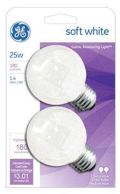 GE G E Lighting 31107 Globe Lamp 25W 120V White 2 Pack