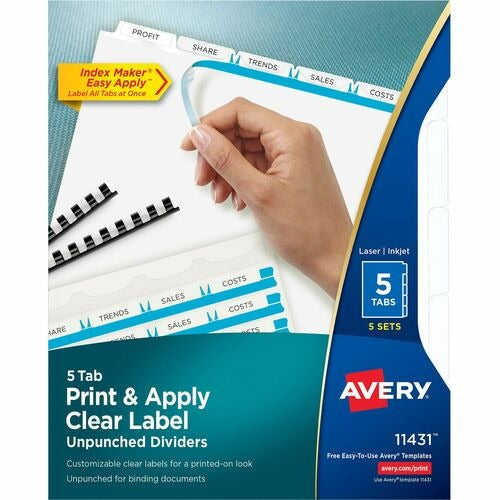 AVERY Avery AVE11431 5-tab Index Dividers Unpunched White 5-pack