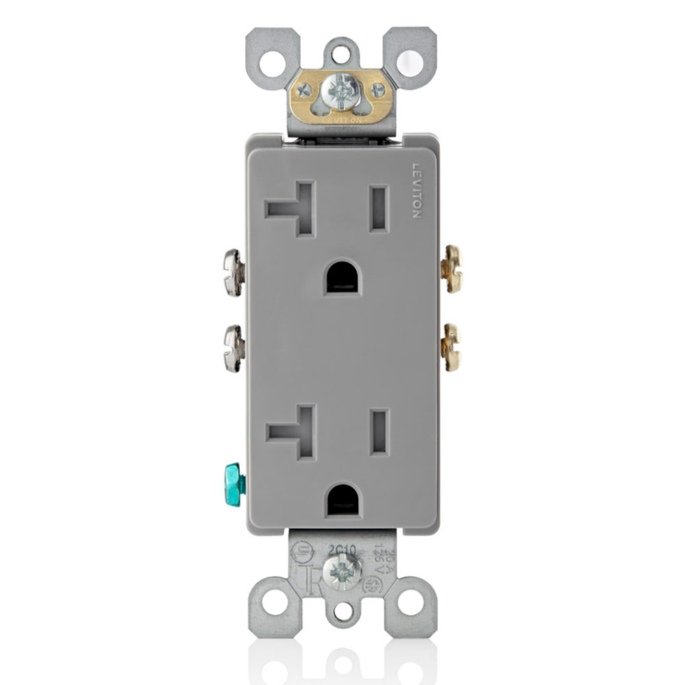 Leviton T5825-GY Decora Duplex Receptacle 20 Amp 125 Volt - Residential Grade