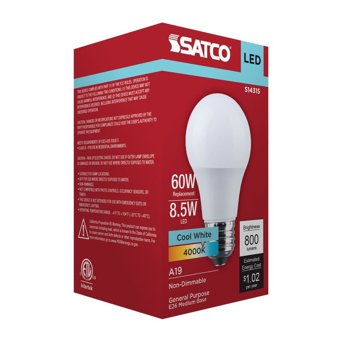 SATCO-NUVO Satco-Nuvo S14315 8.5W LED A19 Medium E26 Base (1-Pack)
