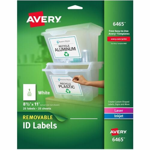 AVERY Avery AVE6465 Removable White Labels 8.5x11 Pack of 25