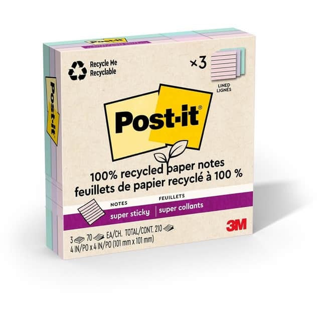 3M 3M MMM675R3SSNRP Post-it Super Sticky Adhesive Note 4 x 4 (3 Pack) MMM675R3SSNRP