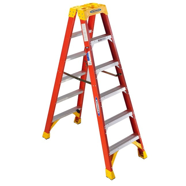 WERNER WERNER T6206 6 ft Dual Access Fiberglass Step Ladder 300 lb Capacity