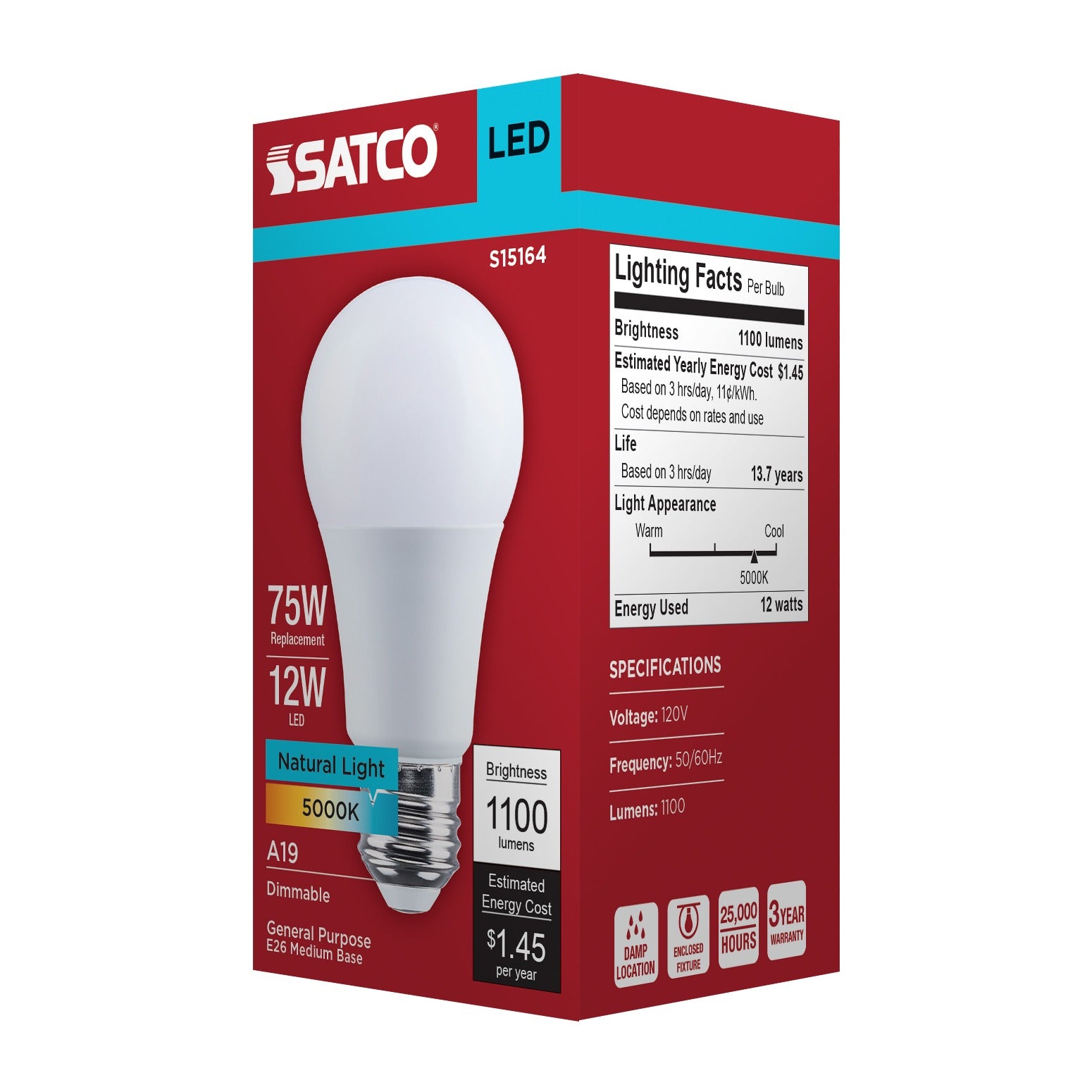 SATCO Satco S15164 12 Watt A19 LED (180Â°)