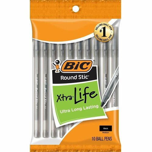 BIC Bic BICGSMP101BK Round Stick Ballpoint Pen 10-pack