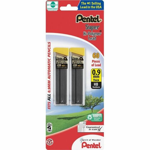 PENTEL Pentel PENC29BPHB2 Pencil Lead Refill 0.9mm Hb 2-pack