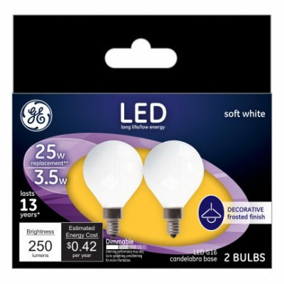 GE G E Lighting 28280 G16 Led Bulb 3.5W 2 Pack Soft White