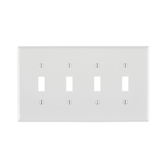 Leviton PJ4-W 4-Gang Toggle Switch Wallplate, Midway Size, White