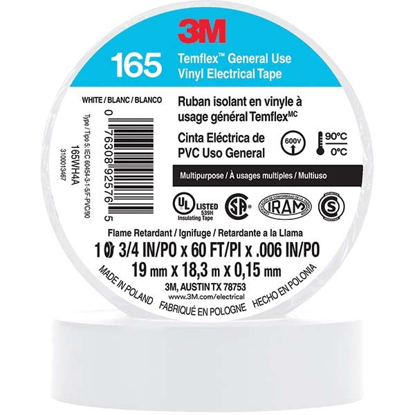 3M 3M 7100169491 Electrical Tape 0.75in 60ft White