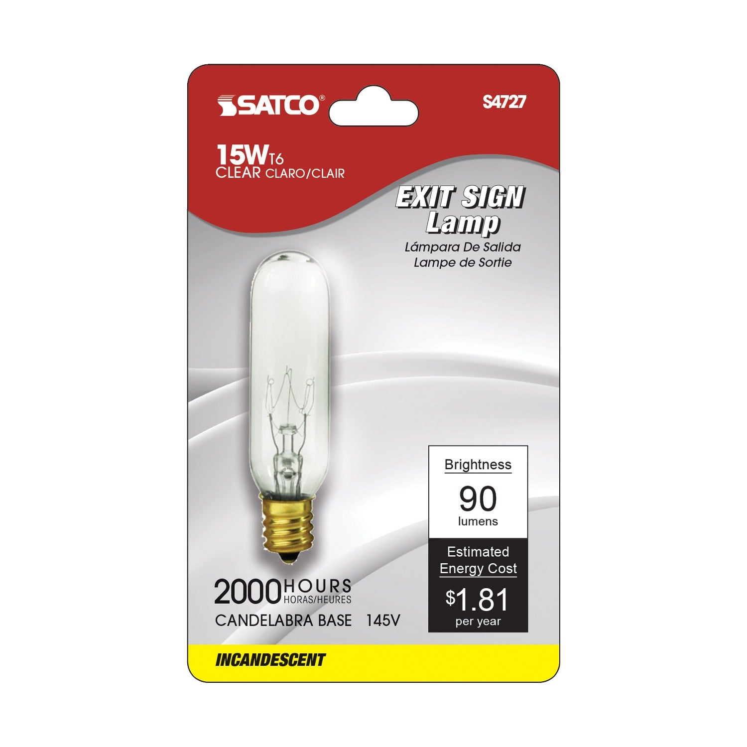 SATCO Satco S4727 T6 Incandescent Bulb 15 Watt (Carded)