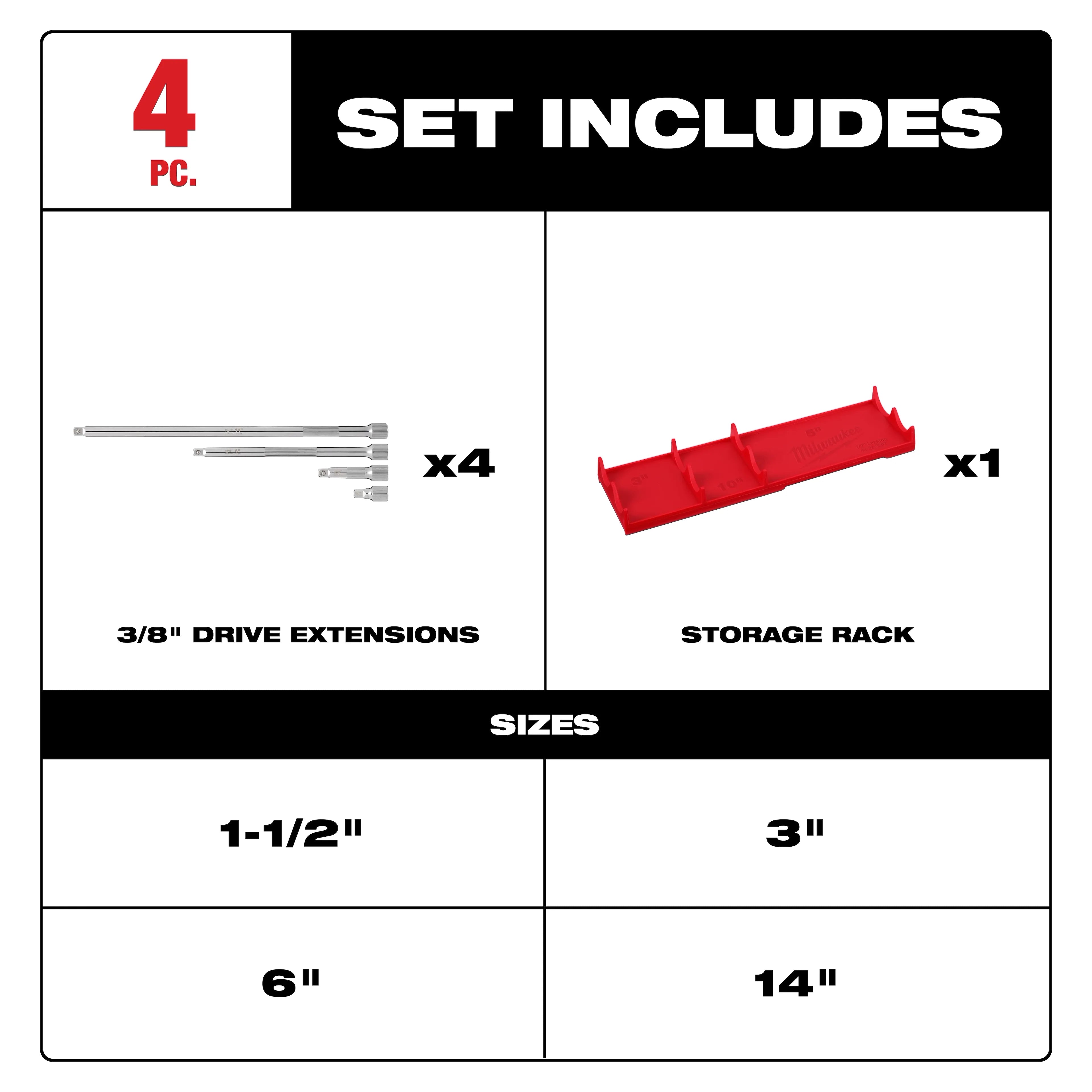 MILWAUKEE Milwaukee 48-22-9341 3/8 in Drive Extension Set (4 pc)