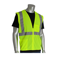 PIP 302-0702Z-LY/L Hi-Vis Yellow Zipper 2 Pockets Large Vests