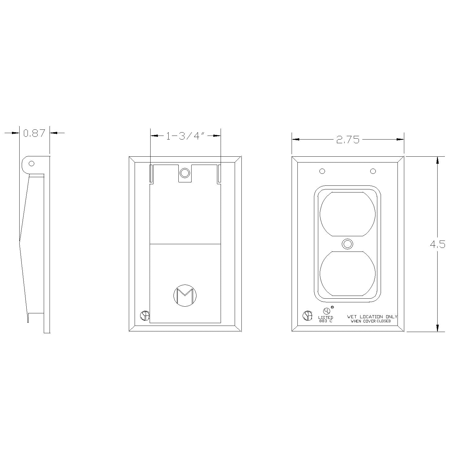 MULBERRY METAL PRODUCTS Mulberry Metal Products 30550 Weatherproof Cover Duplex Receptacle 1-Gang Vertical