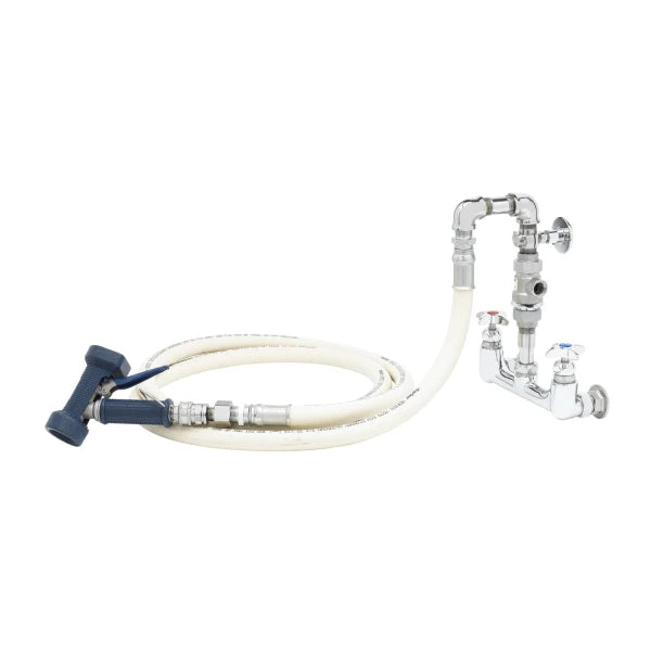 T&S BRASS T&S Brass B-0273 washdown station 8 inches wall mount faucet 10 feet creamery hose quick-disconnect water gun