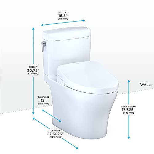 TOTO MW4363046CEMFGN#01 WASHLET+ Aquia IV Cube Two-Piece Elongated Dual Flush 1.28 and 0.9 GPF Toilet with S500e Bidet Seat Cotton White