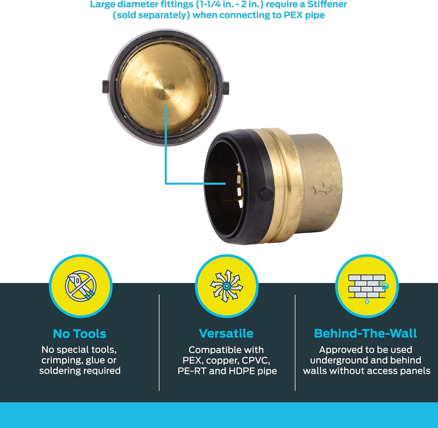 RWC SharkBite UXL0454 2 Inch Push Cap Push to Connect Brass Plumbing Fitting