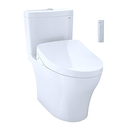 TOTO MW4463046CEMGN01 WASHLET+ Aquia IV Two-Piece Elongated Dual Flush 1.28 and 0.9 GPF Toilet and Contemporary WASHLET S500e Bidet Seat Cotton White