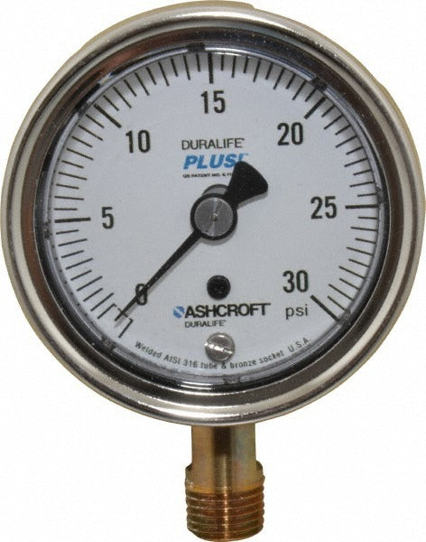 ASHCROFT Ashcroft 94577XLL Pressure Gauge 0-30 Psi 2.5 in Lower Mount