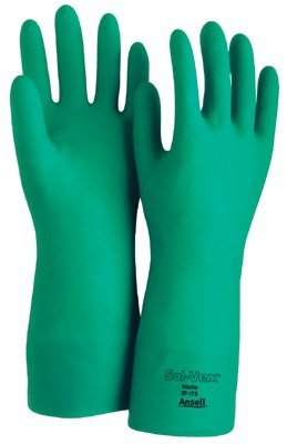 Ansell 37-175-11 Solvex 18 22Mil Unlined Nitrile Rubber Gloves Size 11