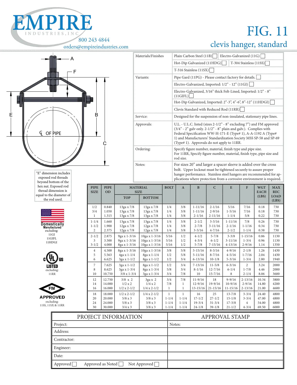 EMPIRE INDUSTRIES Empire Industries 11B1200 Clevis Standard (12 in) Replaces 120CLEVIS