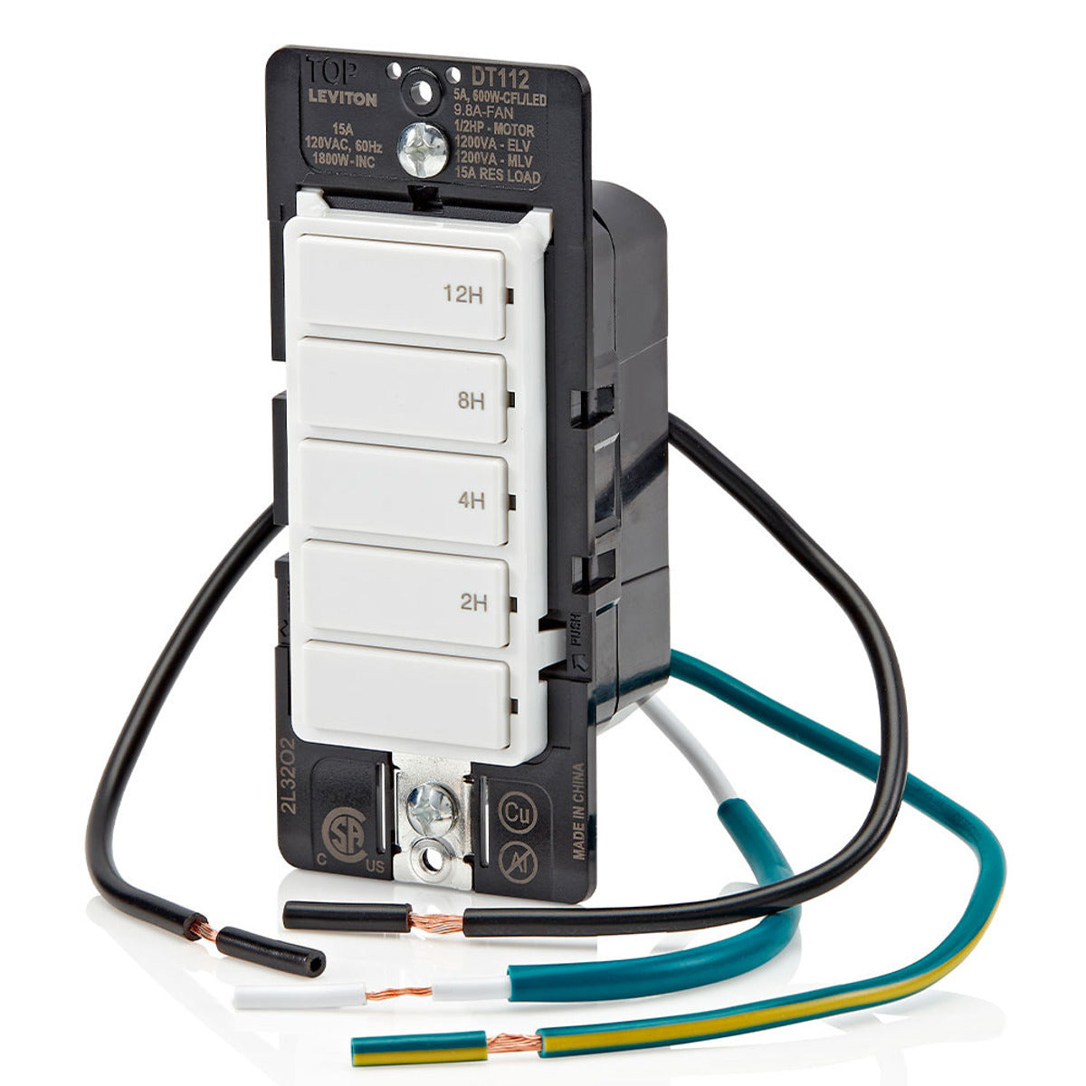 LEVITON Leviton DT112-1LW Dec Timer 5-Key 15A (Single-Pole) DT112-1LW