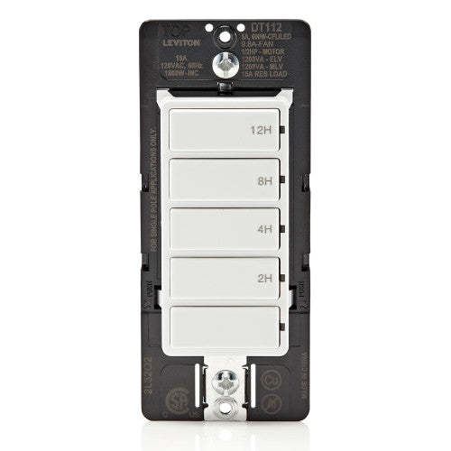 LEVITON Leviton DT112-1LW Dec Timer 5-Key 15A (Single-Pole) DT112-1LW