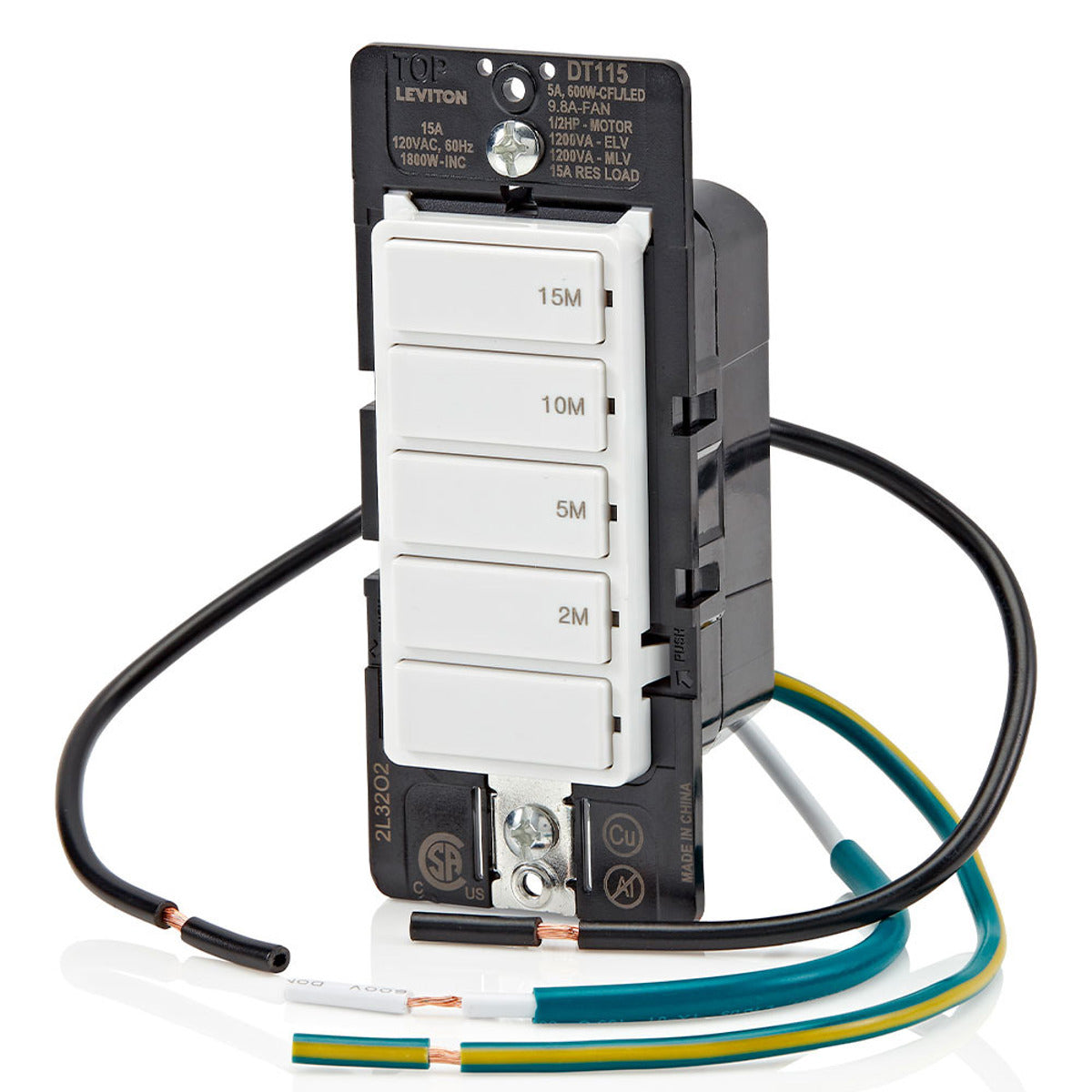 LEVITON Leviton DT115-1LW WH Single Pole Decimal Timer 15A (5-Key 2/5/10/15 Min)