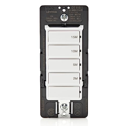 LEVITON Leviton DT115-1LW WH Single Pole Decimal Timer 15A (5-Key 2/5/10/15 Min)