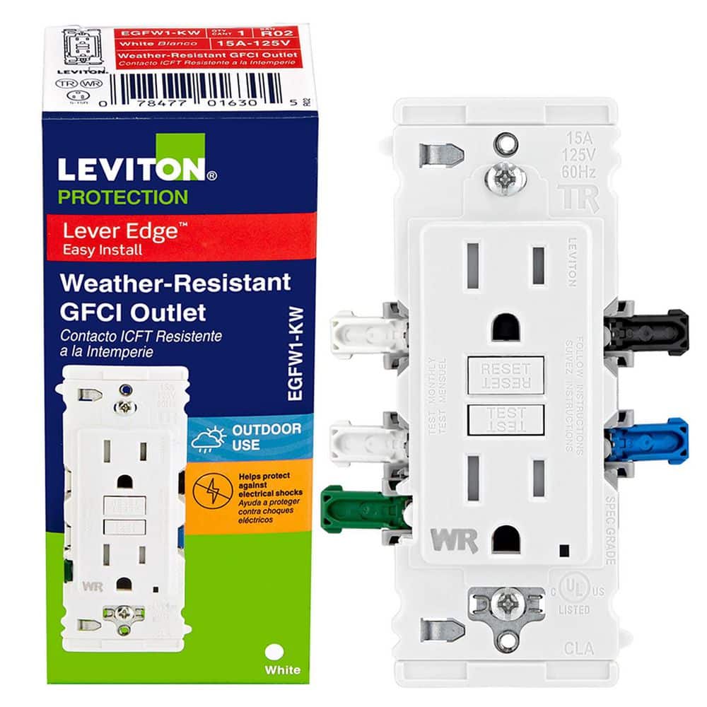 LEVITON Leviton EGFW1-KW Lever Edge 15 Amp Self-Test Tamper-Resistant Weather-Resistant GFCI (1-Pack)