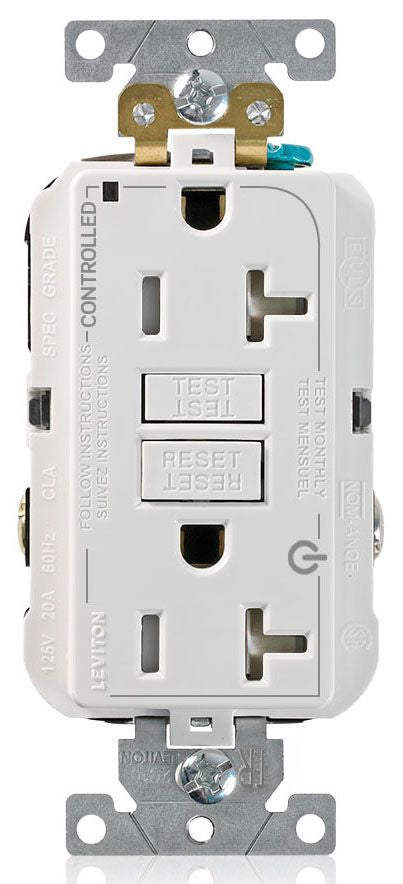 LEVITON Leviton G5362-2TW 2 Plug Marked Controlled SmartlockPro GFCI Decora Duplex Receptacle 20A (1-Pack)