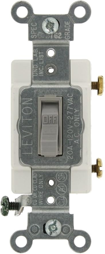 LEVITON Leviton 54521-2GY Toggle Framed Single-Pole AC Quiet Switch 20-Amp (46 H x 1.31 W x 1.52 D) 1221GY