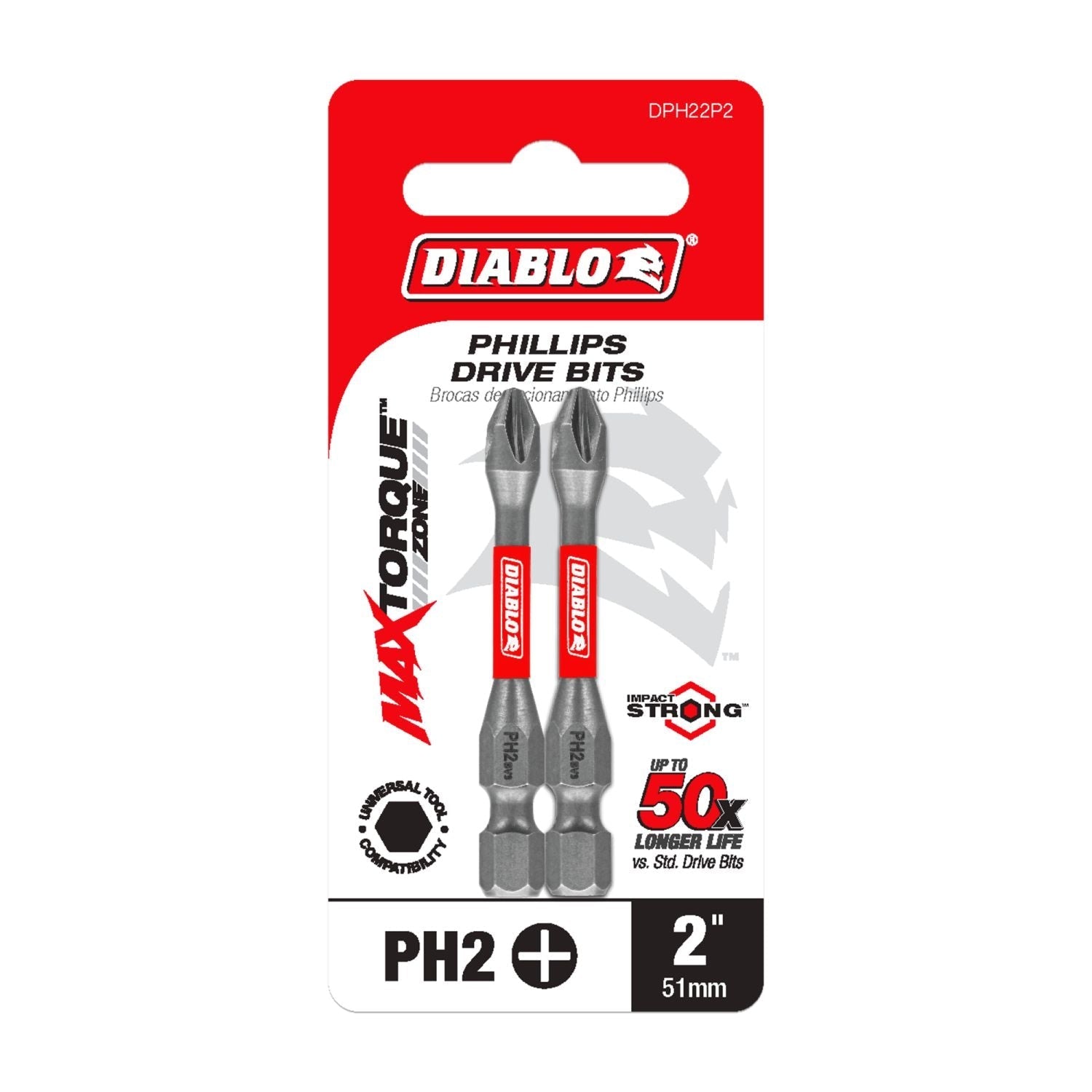DIABLO Diablo DPH22P2 2 inches #2 Phillips Drive Bit (2-Pack)