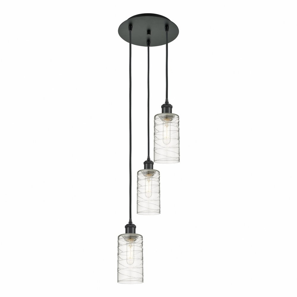 INNOVATIONS LIGHTING Innovations Lighting 113B-3P-BK-G434-7DE Crown Point Short Round Multi Light Pendant 51 watts (12.63 in x 11.25 in) 113B-3P-Bk-G434-7De