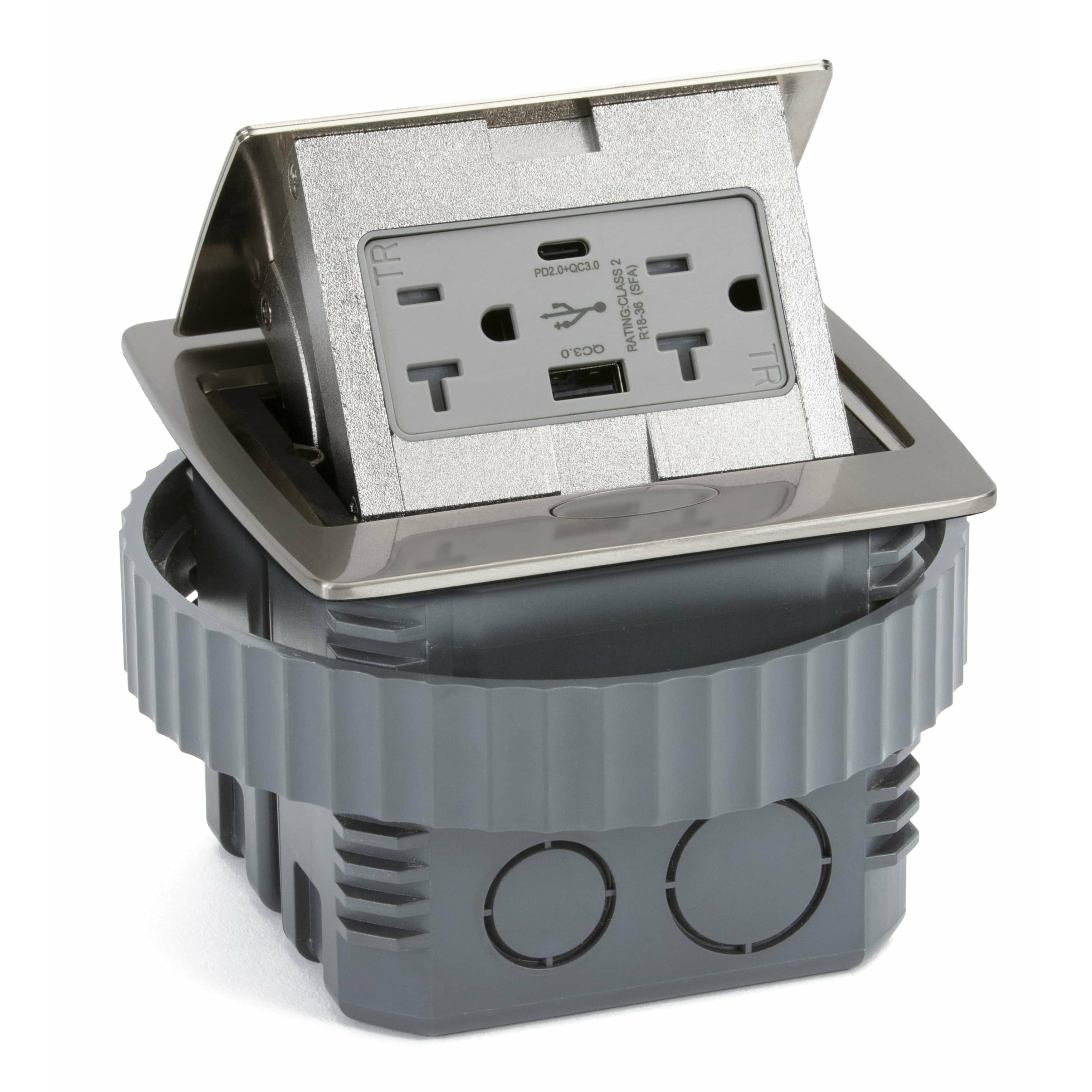 LEW ELECTRIC Lew Electric PUFP-CT-SS-AC-PB Square kitchen countertop pop-up 20A (4-1/8 x 4-1/8)