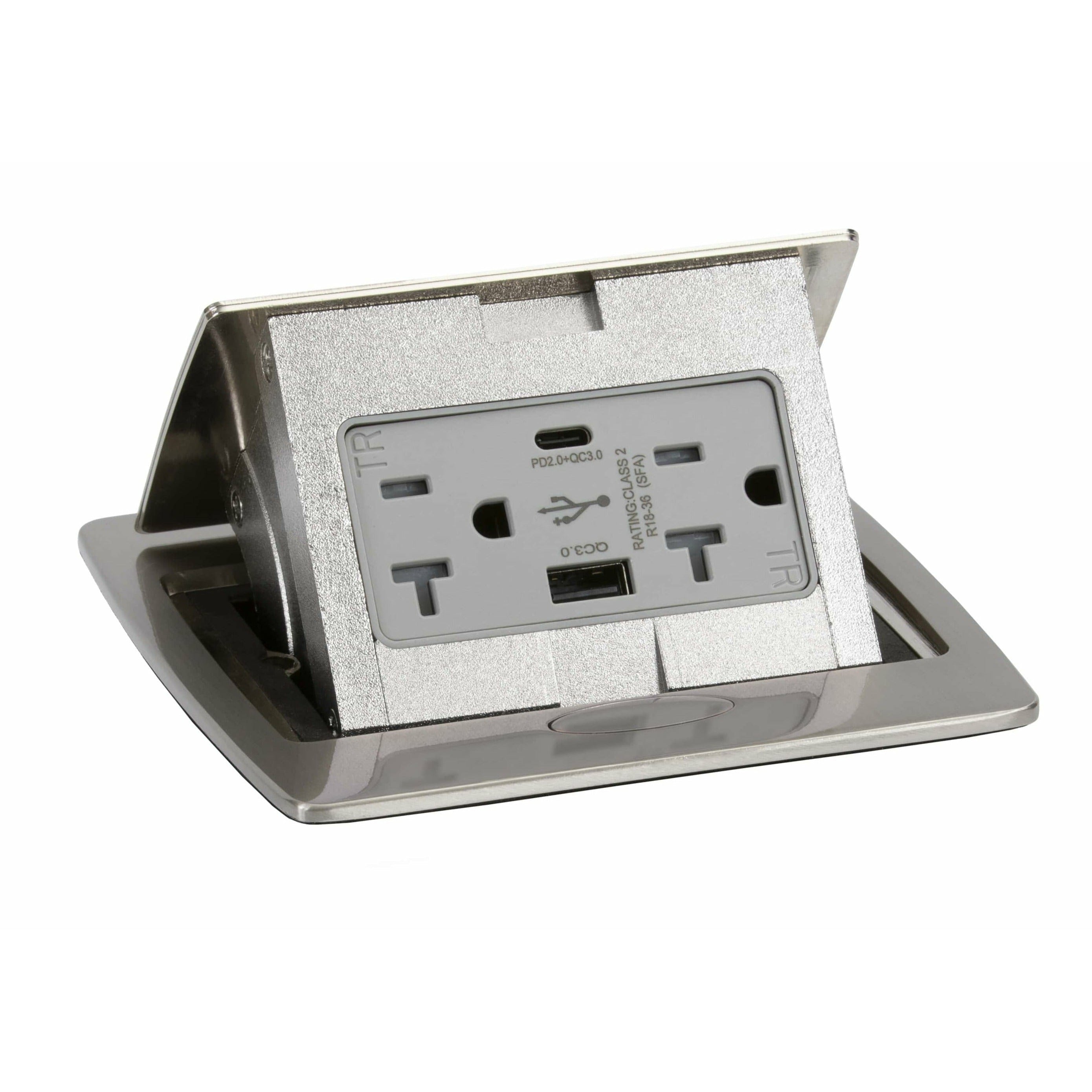 LEW ELECTRIC Lew Electric PUFP-CT-SS-AC-PB Square kitchen countertop pop-up 20A (4-1/8 x 4-1/8)