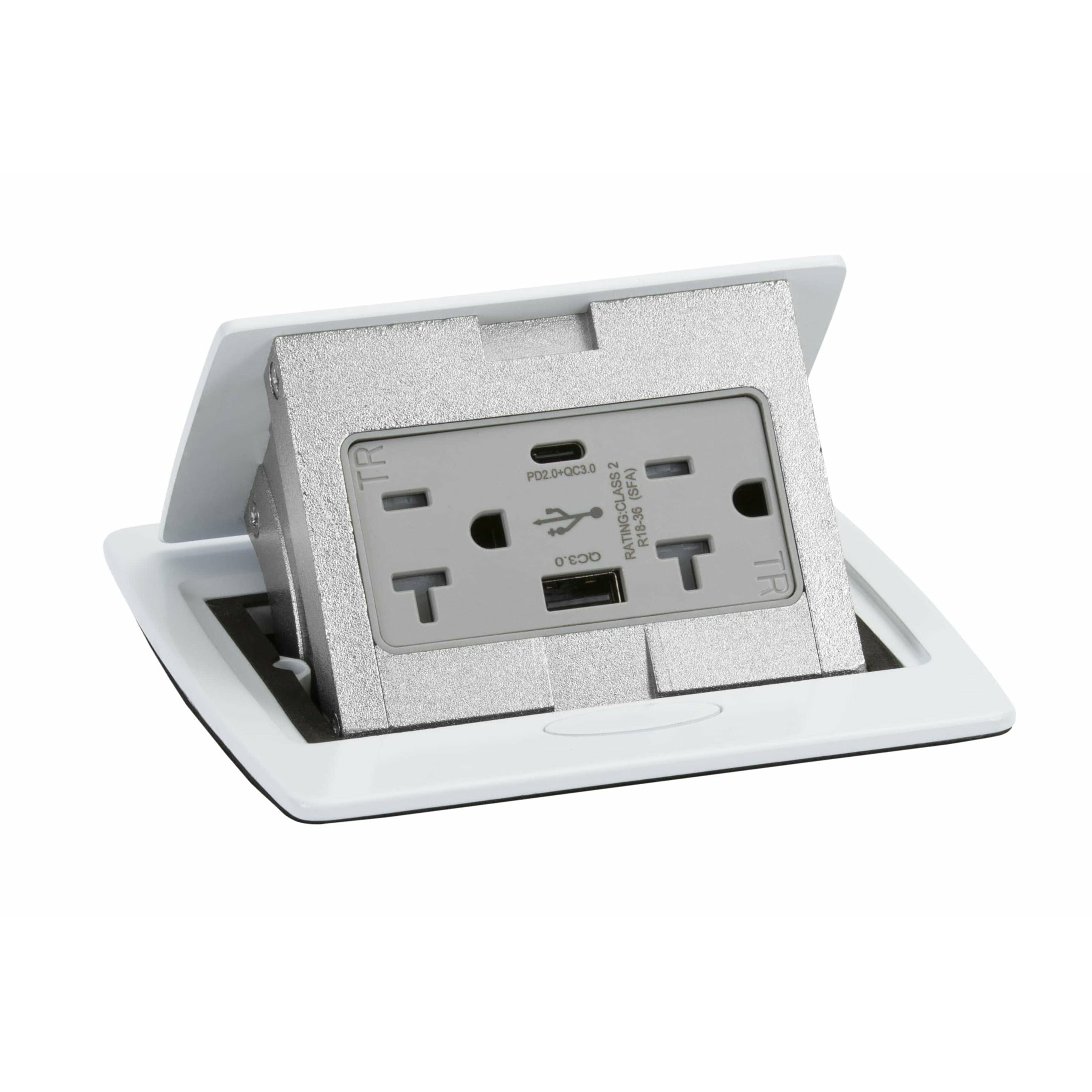 LEW ELECTRIC Lew Electric PUFP-CT-WT-AC-PB Kitchen Countertop Pop-Up Outlet 20A (4-1/8 inches x 4-1/8 inches Cutout)