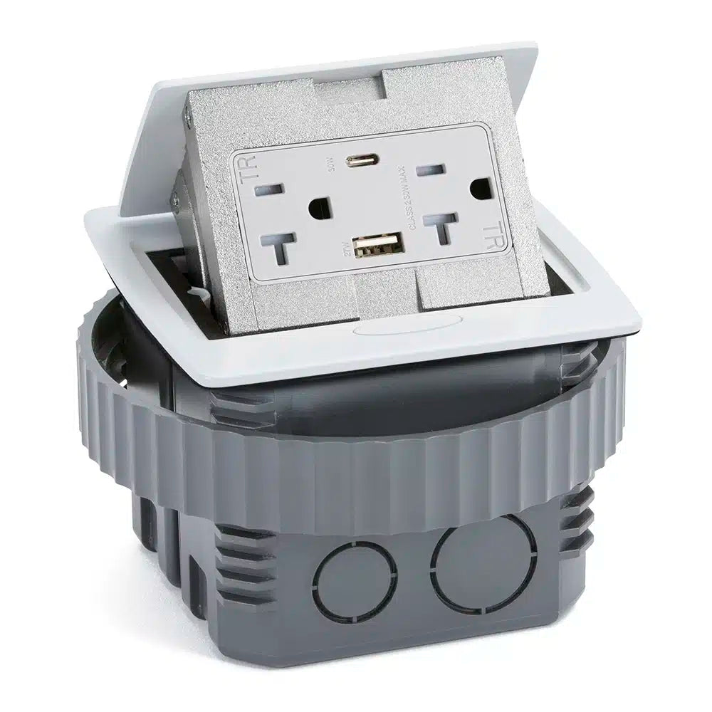 LEW ELECTRIC Lew Electric PUFP-CT-WT-AC-PB Kitchen Countertop Pop-Up Outlet 20A (4-1/8 inches x 4-1/8 inches Cutout)