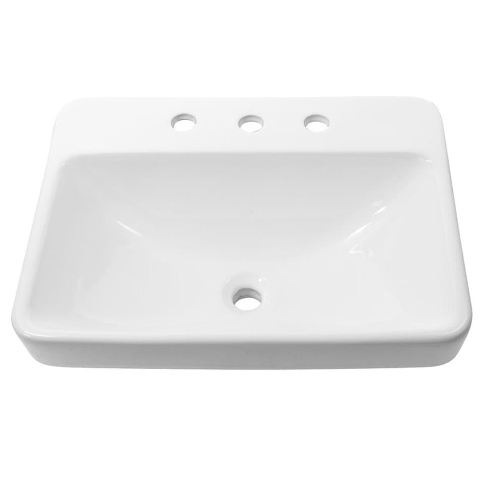NANTUCKET SINKS Nantucket Sinks DI-2317-R8 3-Hole Rectangular Drop-In Ceramic Vanity Sink 23 Inch
