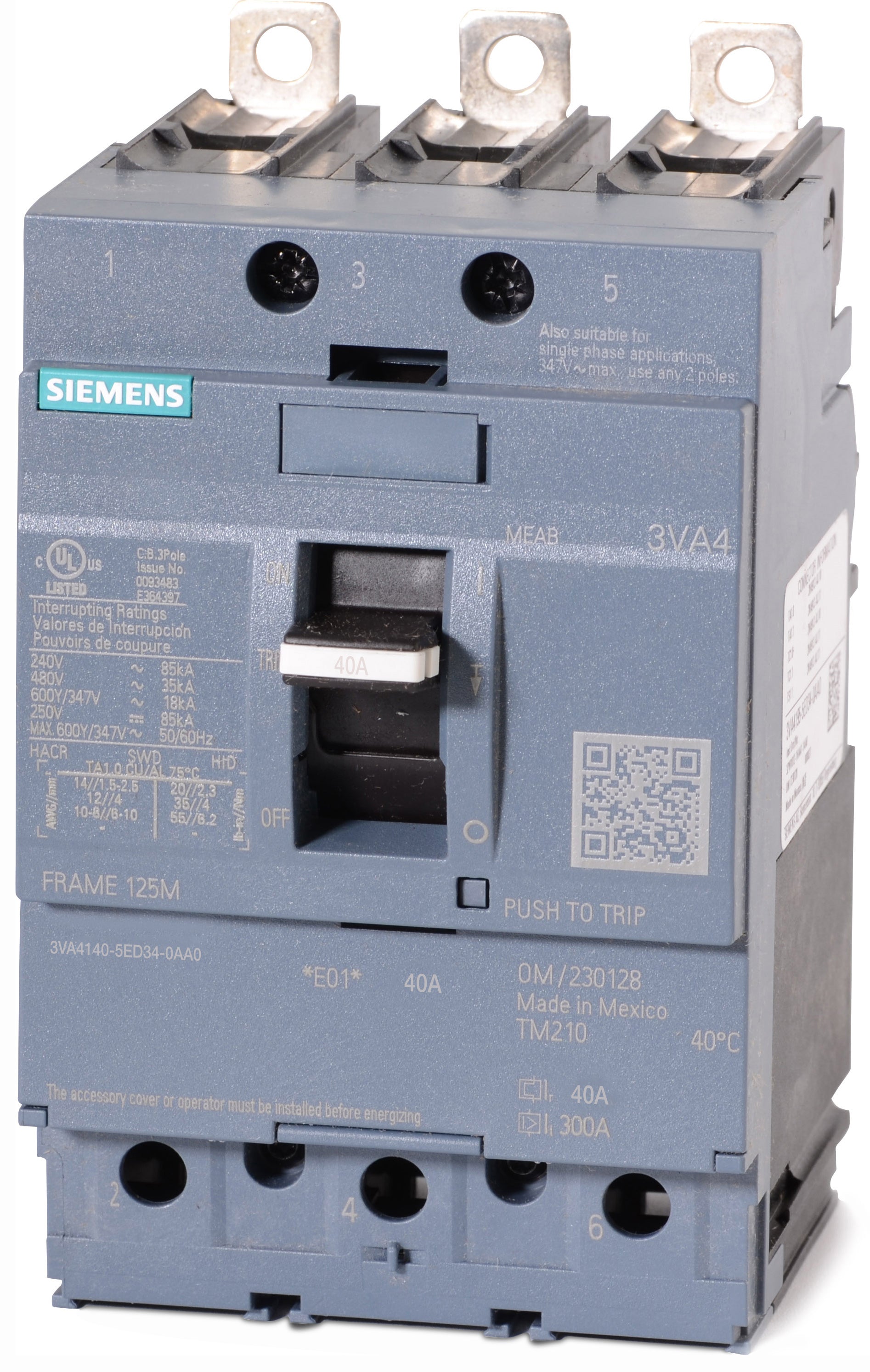 SIEMENS Siemens 3VA4140-5ED34-0AA0 Brkr 3VA41 3 40 A (3P) ED43B040