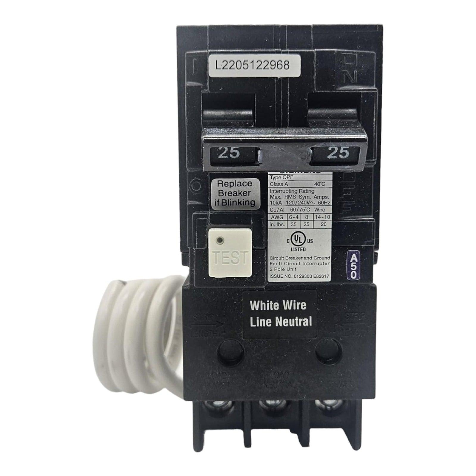 SIEMENS Siemens QF225A 2-Pole GFCI Breaker 25A (Plug-On) Q225GF