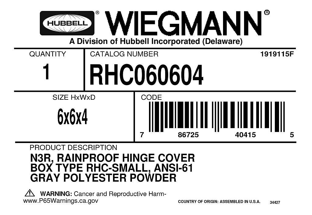 WIEGMANN Wiegmann RHC060604 N3R continuous hinge wall-mount enclosure 6x6x4
