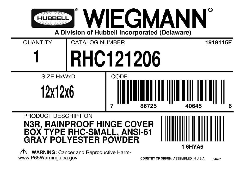 WIEGMANN Wiegmann RHC121206 Junction Box (12 x 12 x 6 in) 50950