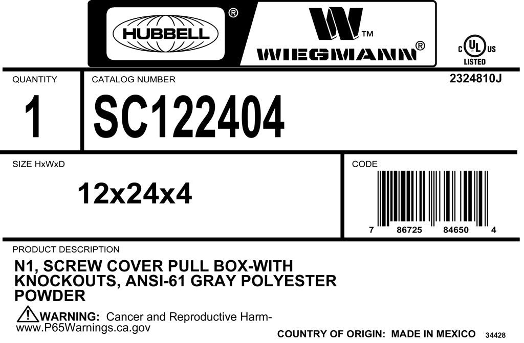 WIEGMANN Wiegmann SC122404 N1 Screw Cover 12 x 24 x 4
