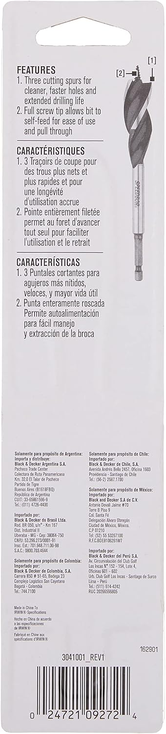 IRWIN Irwin 3041001 Speedbor Tri-Flute Wood Drill Bit (1/2 in x 6 in, 1 Pack)