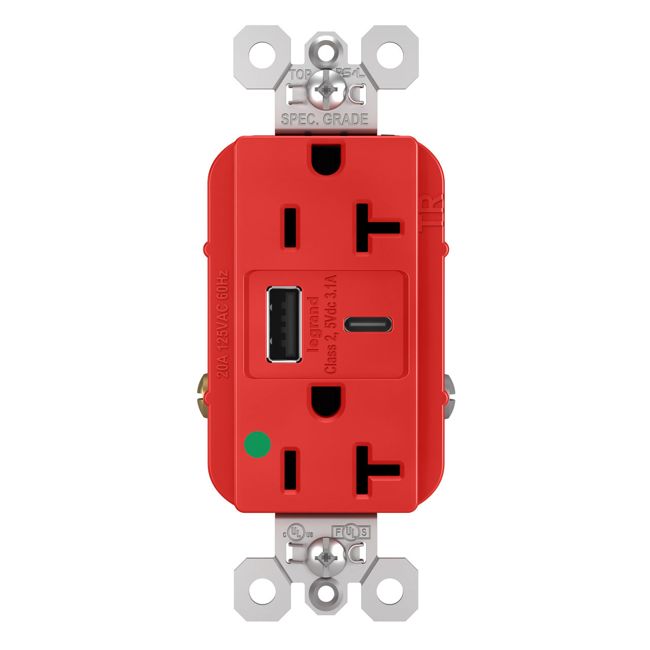 LEGRAND Legrand TR20HUSBACRED Pass and Seymour USB Charger with Duplex Tamper-Resistant Receptacles 20 A 125 V Duplex