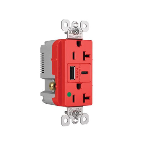 LEGRAND Legrand TR20HUSBACRED Pass and Seymour USB Charger with Duplex Tamper-Resistant Receptacles 20 A 125 V Duplex