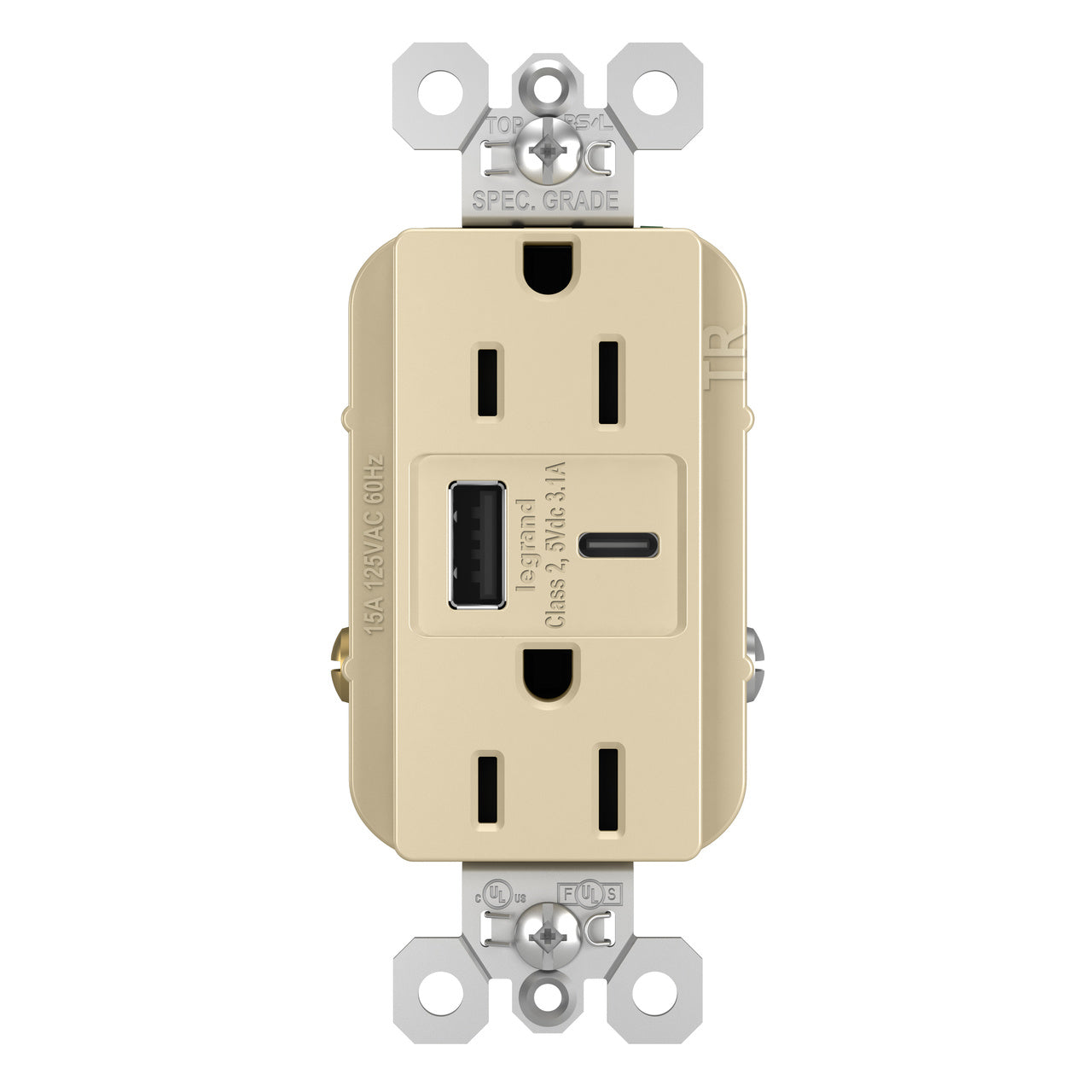 LEGRAND Legrand TR15USBACI 15A 125V Duplex Tamper-Resistant Receptacle with USB (Duplex) TR15USBACI